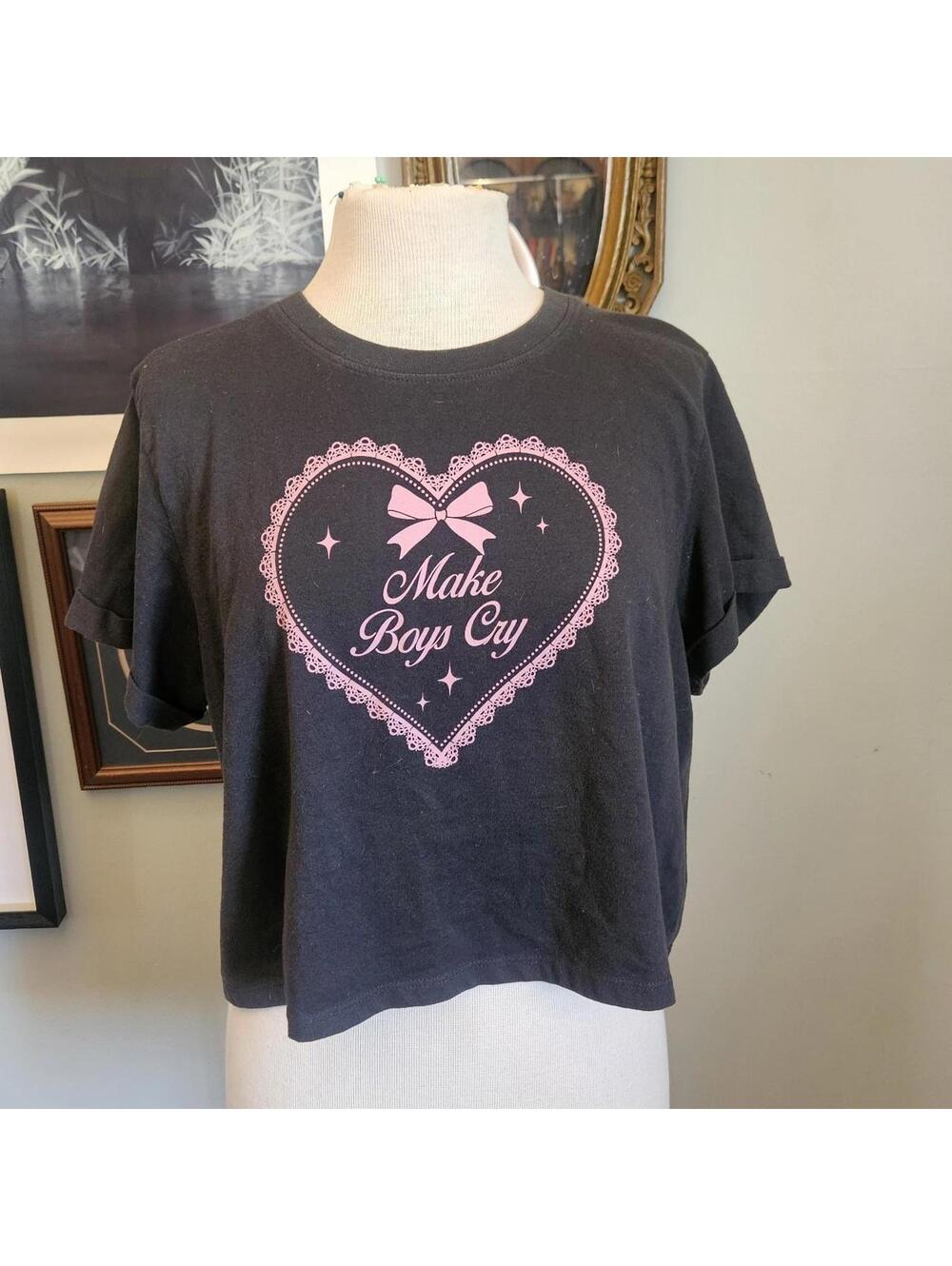 Grey & Pink Heart Graphic T Large Cotton Blend